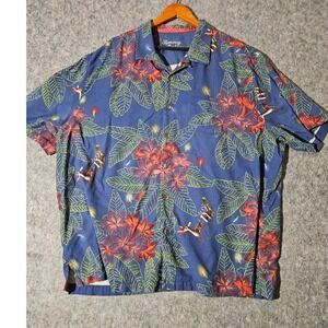 Tommy Bahama Button Shirt Mens 2XB Blue Rudolph Reindeer Christmas Short Sleeve